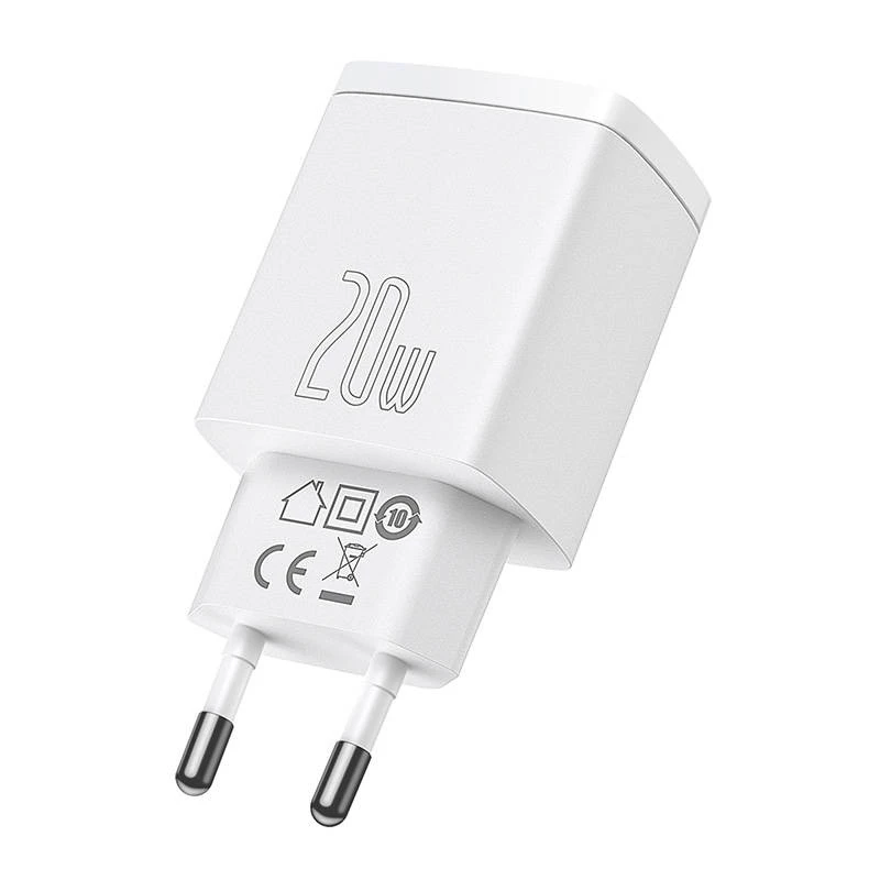 Caricabatterie da parete Baseus Compact 1x USB-A + 1x USB-C 3A, adattatore da viaggio compatto