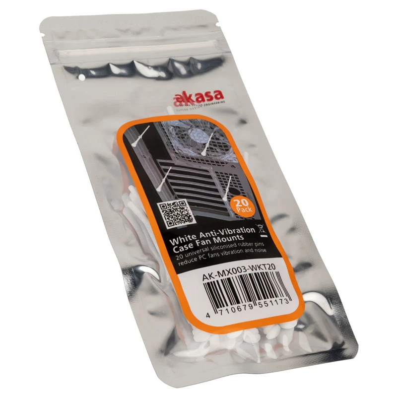 Fissaggi antivibrazione per ventole PC Akasa AK-MX003-WKT20, bianco, confezione da 20