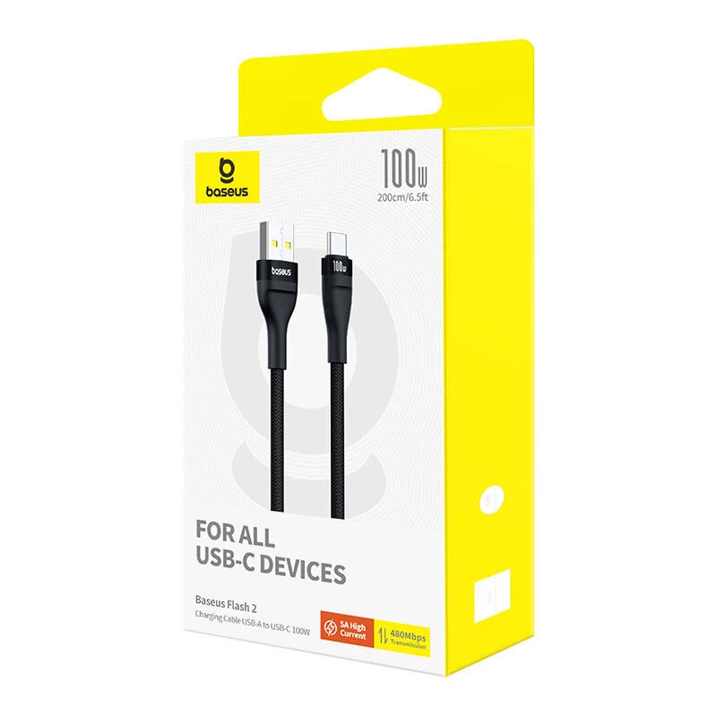 Baseus Flash 2 cavo di ricarica rapida USB A a USB C 2 m 100 W nero