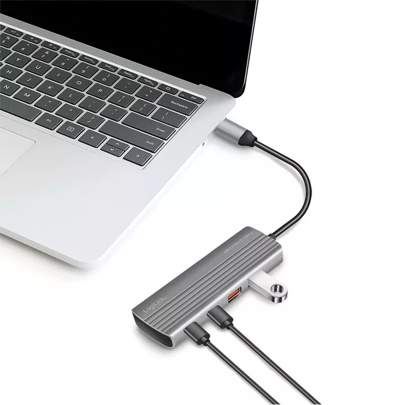 LogiLink hub USB 3.2 Gen2 7+1 porte 2x USB-A 5x USB-C PD 100W alluminio
