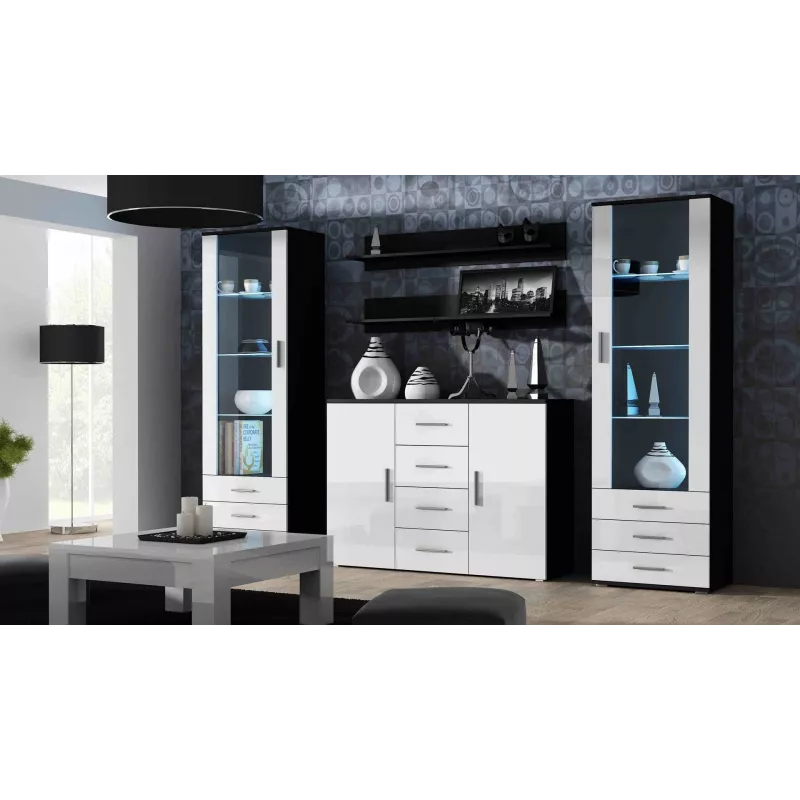 Credenza per soggiorno Cama UNI nero/bianco lucido