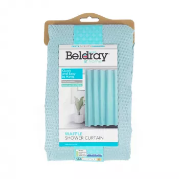 Tenda doccia Beldray LA035655FAS design waffle blu, tenda doccia in tessuto 180x180 cm