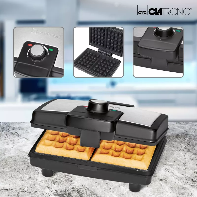 Clatronic WA 3606 macchina per waffle 2 waffle nero, acciaio inox 800 W