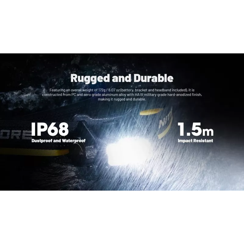 Nitecore HC70 UHE torcia frontale, 1600 lm, 6 LED, IP68, ricaricabile via USB, alluminio, 172 g, nera