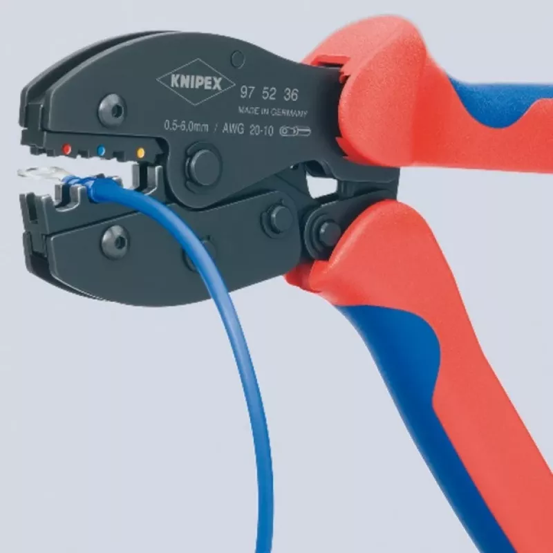 Knipex 97 52 36 PreciForce pinza crimpatrice 220 mm, 0,5–6,0 mm², 3 sedi di crimpatura, rosso/blu