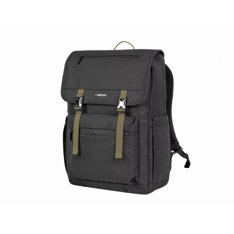 NATEC Niala NTO-2239 zaino per laptop da 39,6 cm (15,6 pollici), 18 L, antispruzzo, poliestere riciclato, nero/verde scuro