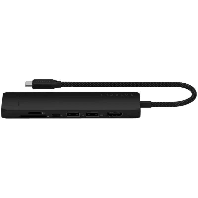 Adattatore multiporta slim 7-in-1 USB-C Satechi Ethernet (USB-C PD, 2x USB-A, HDMI 4K, Ethernet, lettore schede micro/SD) (nero)