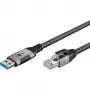 Cavo Ethernet USB-A 3.2 Gen1 connettore maschio > connettore maschio RJ-45, adattatore LAN nero/argento, 3 metri, guaina in tessuto intrecciato