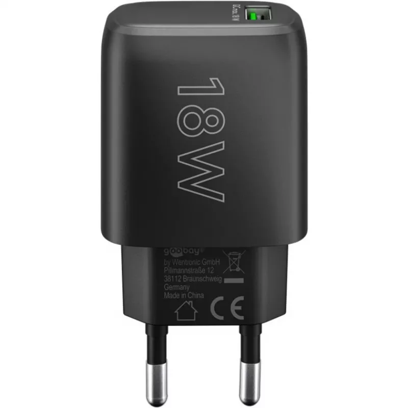 Caricabatterie rapido USB-A QC (18 W) (nero)