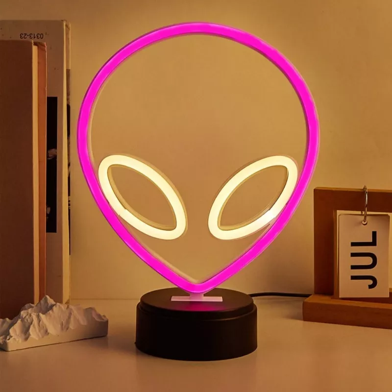 Lampada da tavolo MANTA SNL86PK Style Neon Lights UFO rosa – lampada neon decorativa rosa