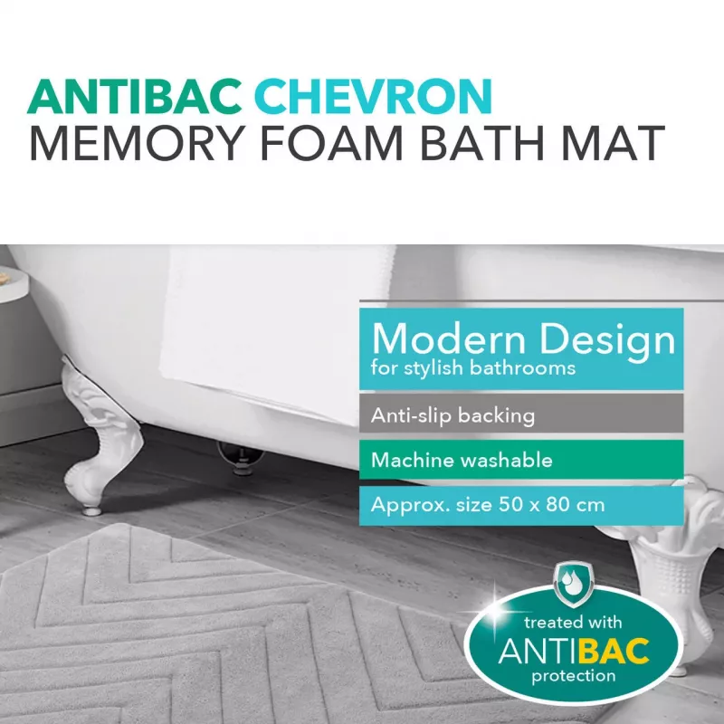 Tappetino da bagno Beldray LA032647LGRYUFFEU7 Antibac Chevron memory foam, antibatterico, grigio