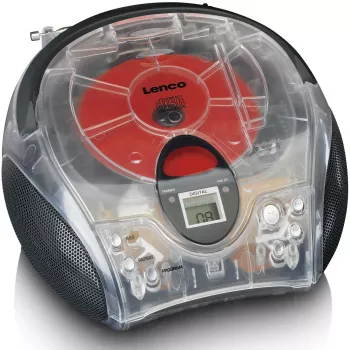 Radio portatile con lettore CD Lenco SCD-24TR — FM, uscita 4W, LCD, antenna telescopica, funzionamento a rete/batteria, 6 batterie C