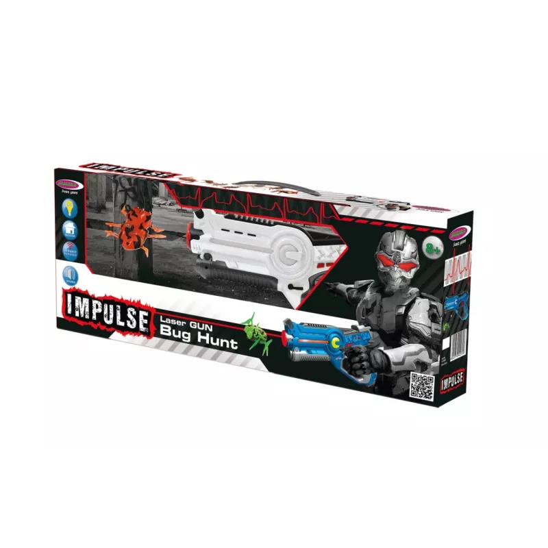 Jamara 410065 Impulse Laser Bug Hunt Set, pistola laser giocattolo con bersaglio, bianco/arancione