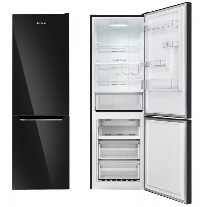 Amica FK3506D.2F(E) frigorifero combinato, congelatore in basso, 226 l frigorifero + 96 l congelatore, Total No Frost, classe energetica E, nero