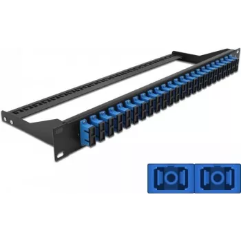 Patch panel DELOCK 43392 1U per fibra ottica SC, montaggio rack, 482,6 × 43,6 × 150 mm, nero/blu