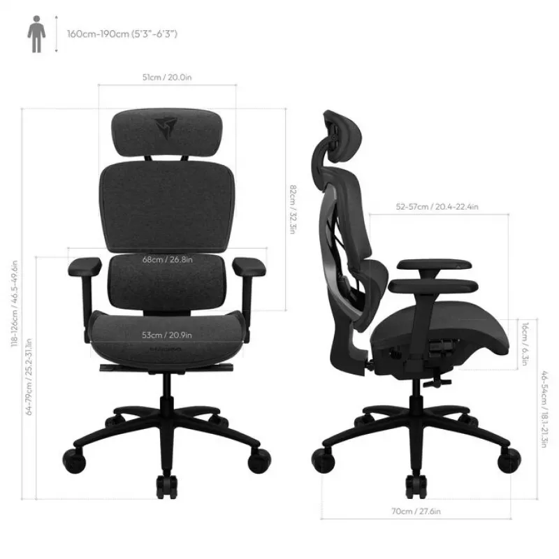 Sedia da ufficio Thunder X3 XTC Ergonomic Loft Dark G — schienale alto, braccioli regolabili