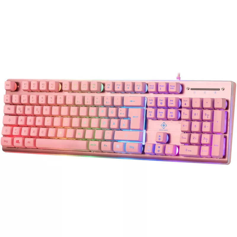 Deltaco GAM-021-RGB-P-DE - formato completo (100%) - USB - interruttori a membrana - QWERTZ - rosa