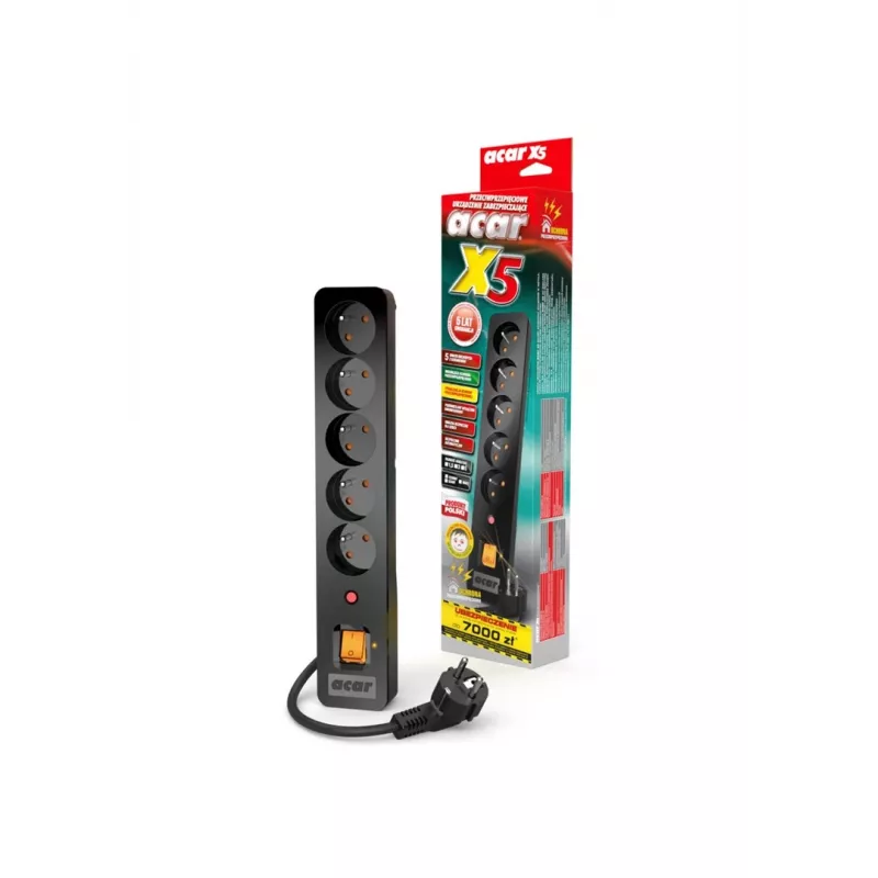 Acar X5/1,5 ciabatta 5 prese con protezione da sovratensione 1,5 M Acar X5-Black
