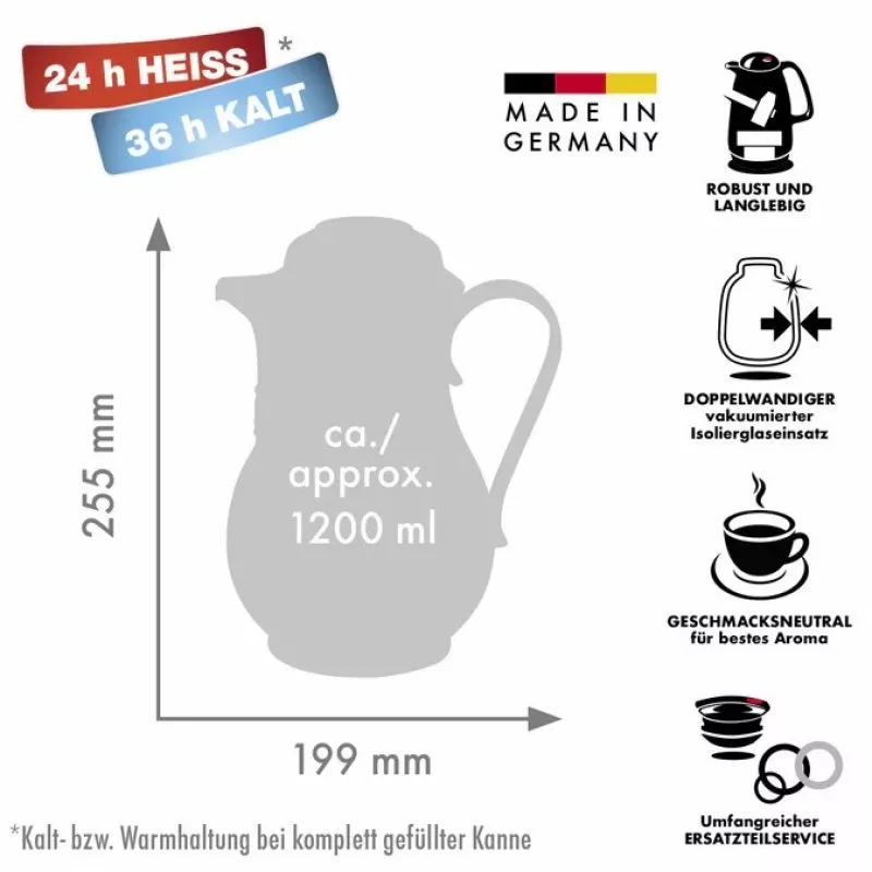 Thermos ROTPUNKT 1,2 L, avorio — 24 h caldo / 36 h freddo, manico, 199×255 mm