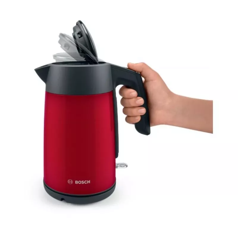 Bollitore elettrico Bosch TWK7L464 – capacità 1,7 L, 2400 W, rosso, corpo in plastica