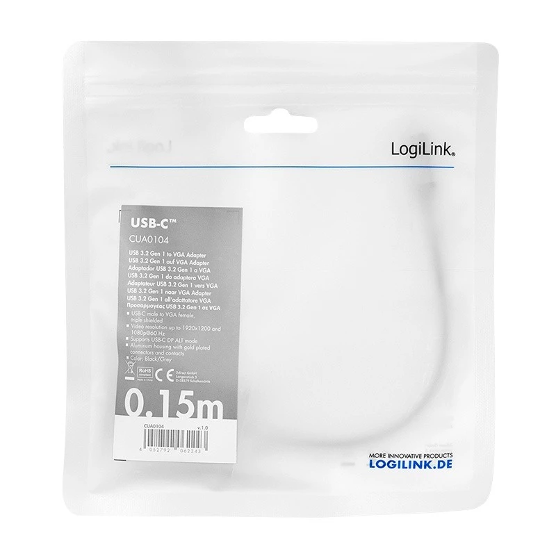 Cavo adattatore video USB Type-C su VGA (D-Sub) LOGILINK CUA0104 0,15 m, grigio/nero