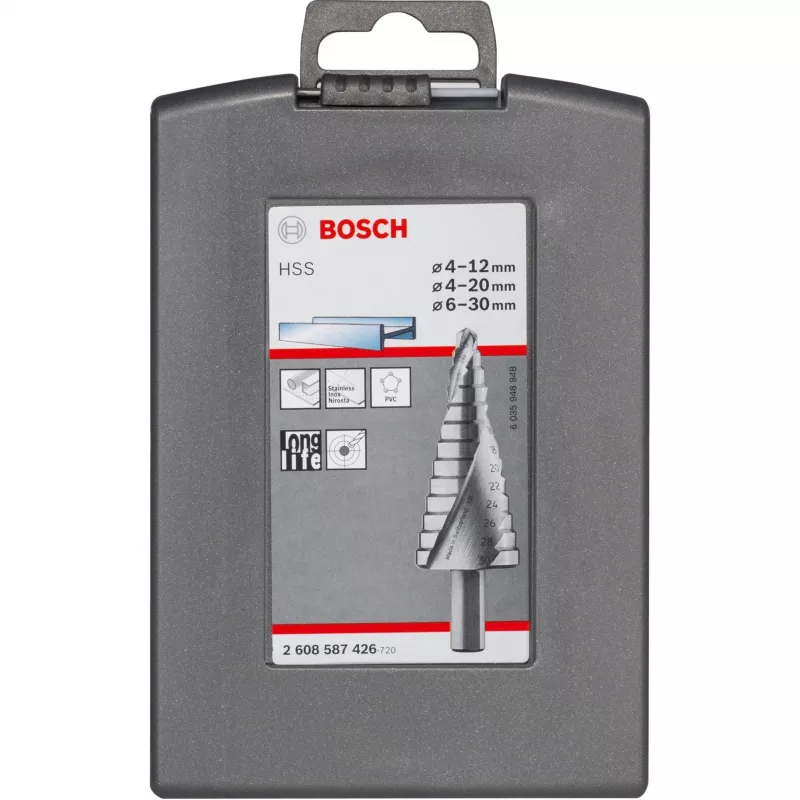 Set punte a gradino Bosch HSS con attacco a 3 facce per alluminio e plastica