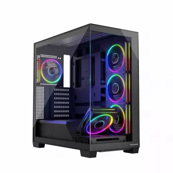 Case PC MODECOM Volcano Stellar 5F ATX Midi Tower, vetro temperato, 5 ventole preinstallate, USB‑C, supporta microATX/ATX, GPU max 420 mm, altezza dissipatore CPU 175 mm