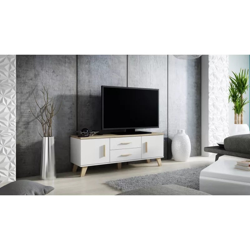 Cama supporto TV LOTTA 140cm bianco + rovere sonoma