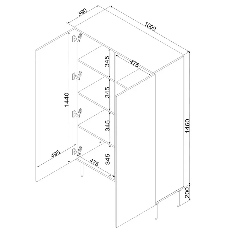 Vetrina Cama Meble PALAZZO BIS 1000×390×1660 mm bianco opaco