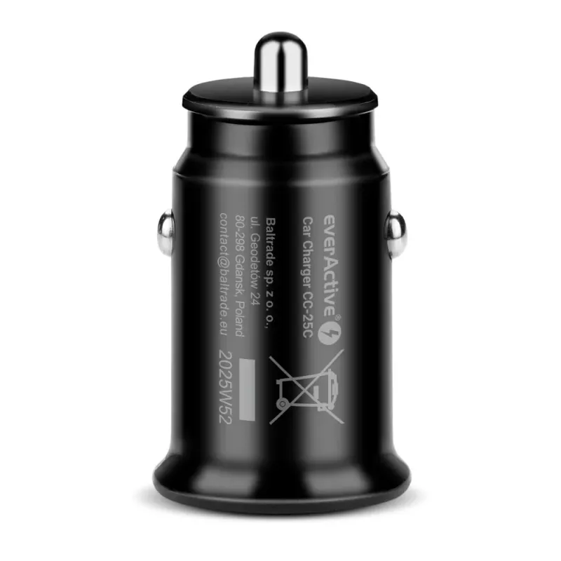 everActive CC-25C caricabatterie da auto, 2x USB 12 W, con cavo USB-C