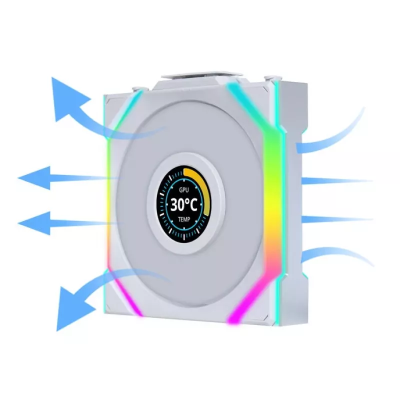 Lian Li UNI FAN SL Wireless LCD 120 Reverse Blade ventola per case, ARGB, PWM, 120 mm, bianca