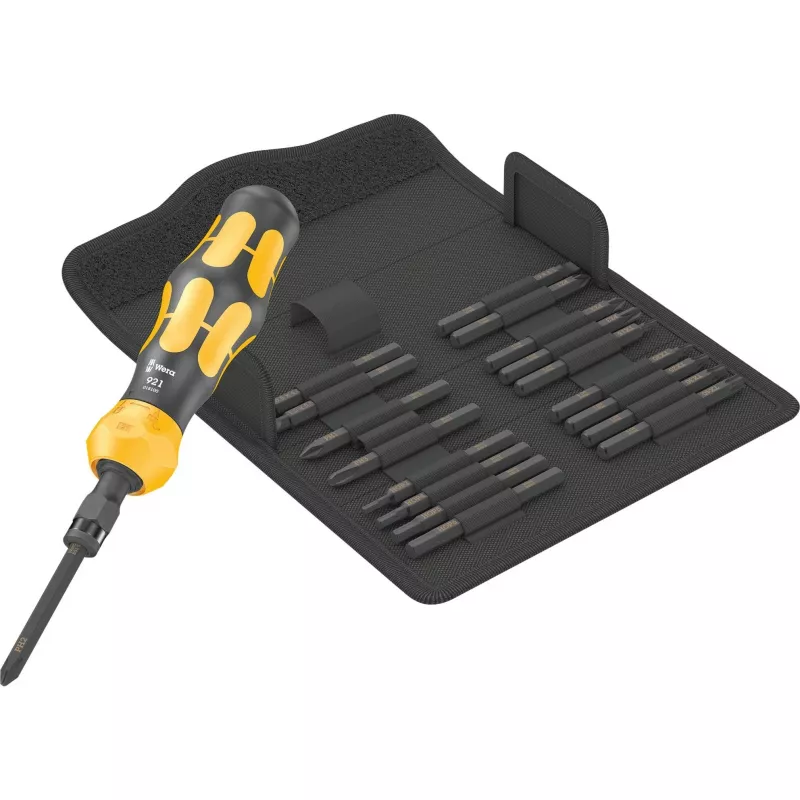 Wera 05018110001 Kraftform Kompakt 900 Set 1 set di cacciaviti con cacciavite a percussione e inserti, 19 pezzi, 1/4", nero/giallo
