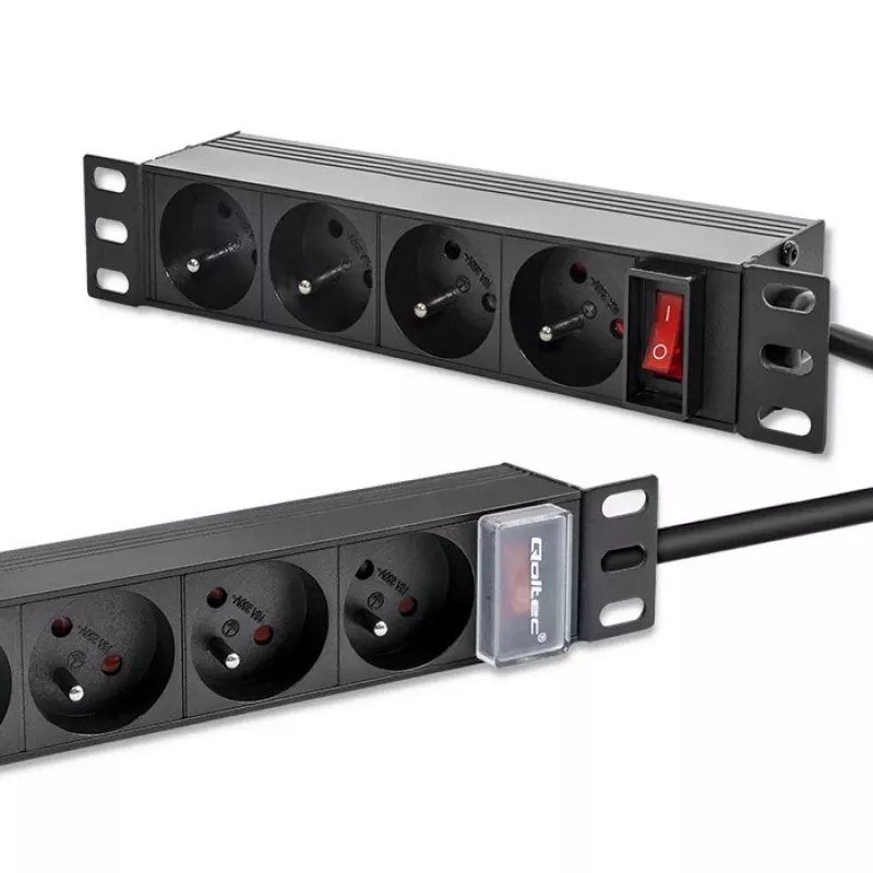 Qoltec PDU in alluminio per RACK 10'' | 1U | 16A | 4xFRENCH | 1,8m