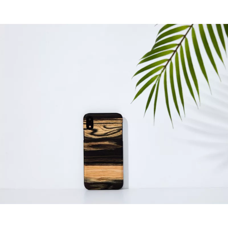 Custodia per smartphone man and wood per iPhone XR — bianco ebano con retro in legno nero, guscio protettivo