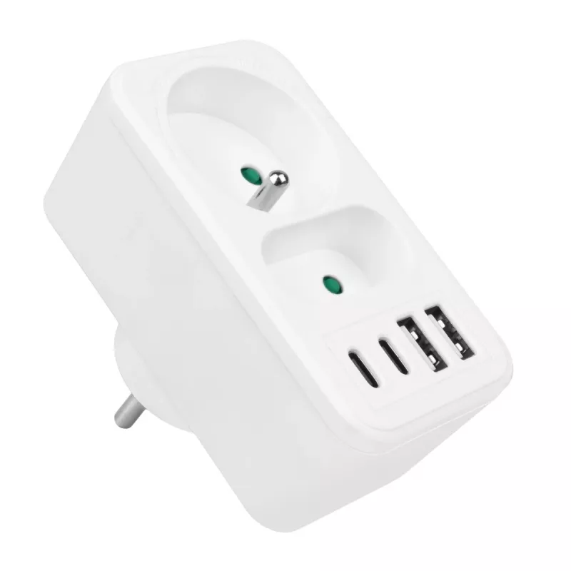 Power splitter MACLEAN MCE249 F/W – 2 prese di rete (16A + 6A) e 4 USB (2x A, 2x C PD 20W)