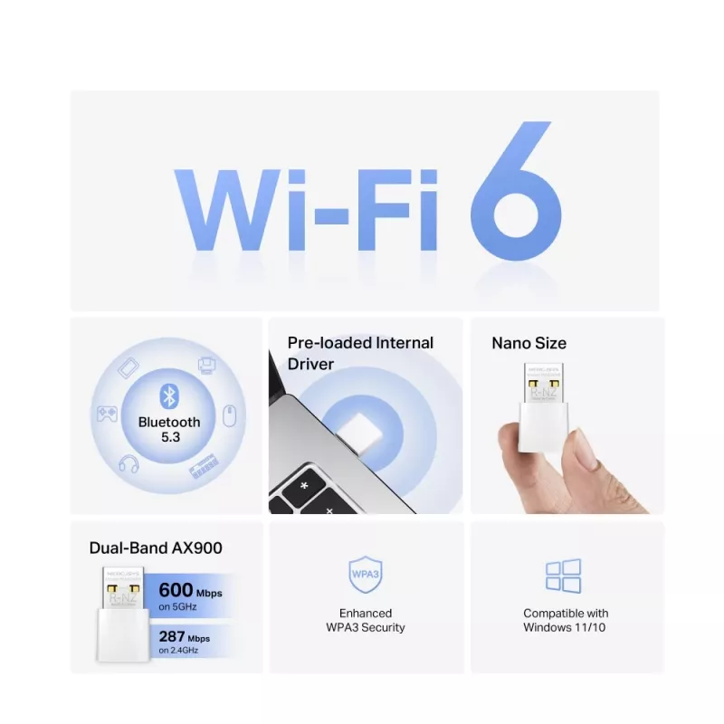 Adattatore USB WiFi MERCUSYS MA60XNB AX900 con Bluetooth 5.0