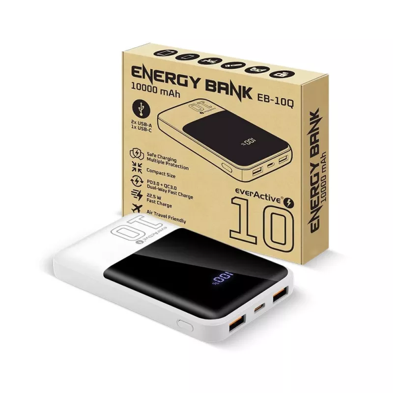 Powerbank everActive EB-10Q 10.000 mAh, 2× uscite USB, 22,5W QC4.0