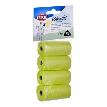 Sacchetti per deiezioni Trixie Lemon Scented M — 20 pezzi per rotolo, 4 rotoli (80 sacchetti), plastica gialla