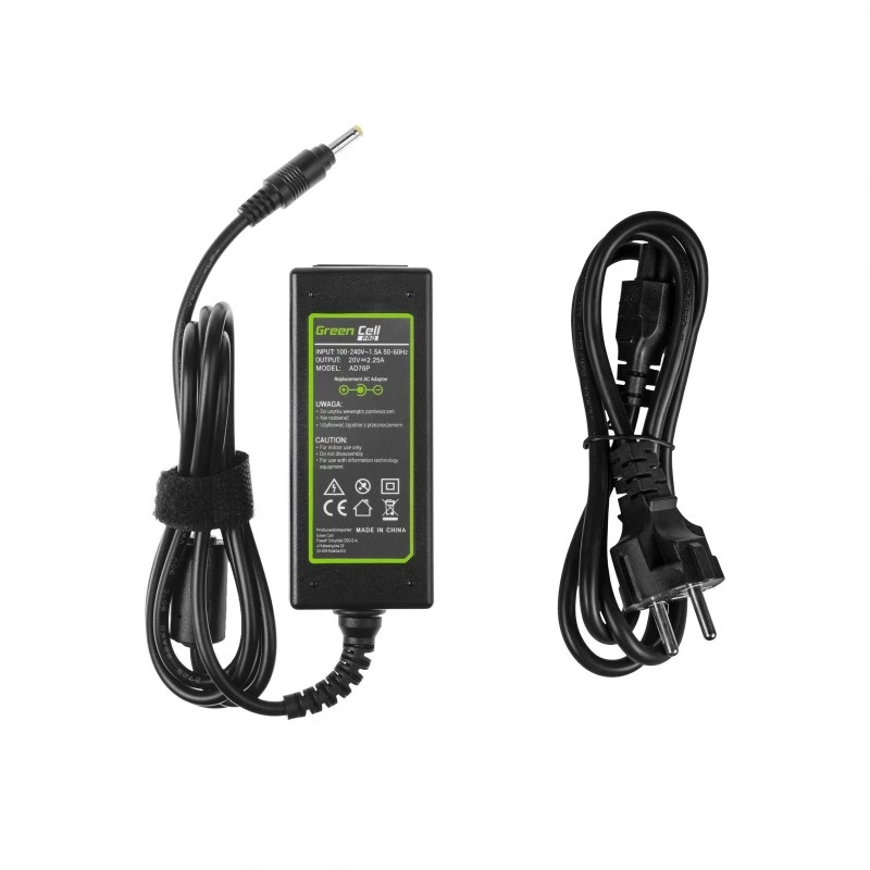 Alimentatore Green Cell AD76P 45W per laptop Lenovo, 20V 2,25A, da CA a CC, ingresso 100–240V, nero