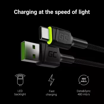 Cavo USB Green Cell KABGC06 1,2 m USB A USB C nero