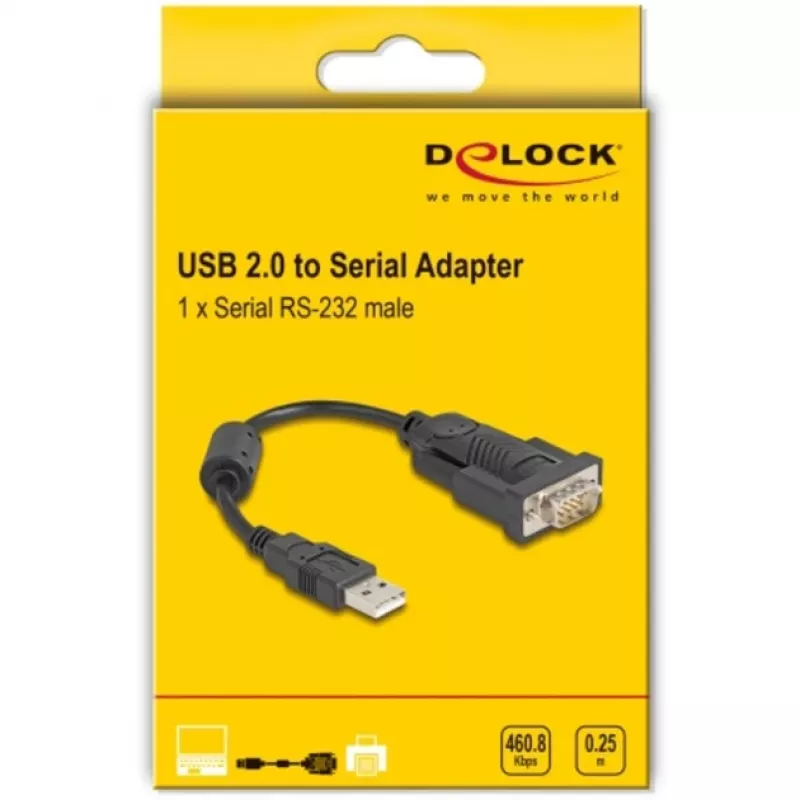 Adattatore DeLOCK USB 2.0 Type-A a seriale RS-232 D-Sub 9 poli connettore maschio 0,25 m
