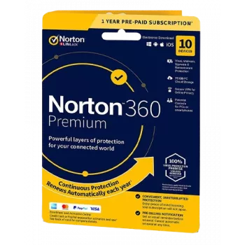 Norton 360 Premium | 10 dispositivi | 1 anno | 75 GB di spazio cloud | EU | NON SUB |