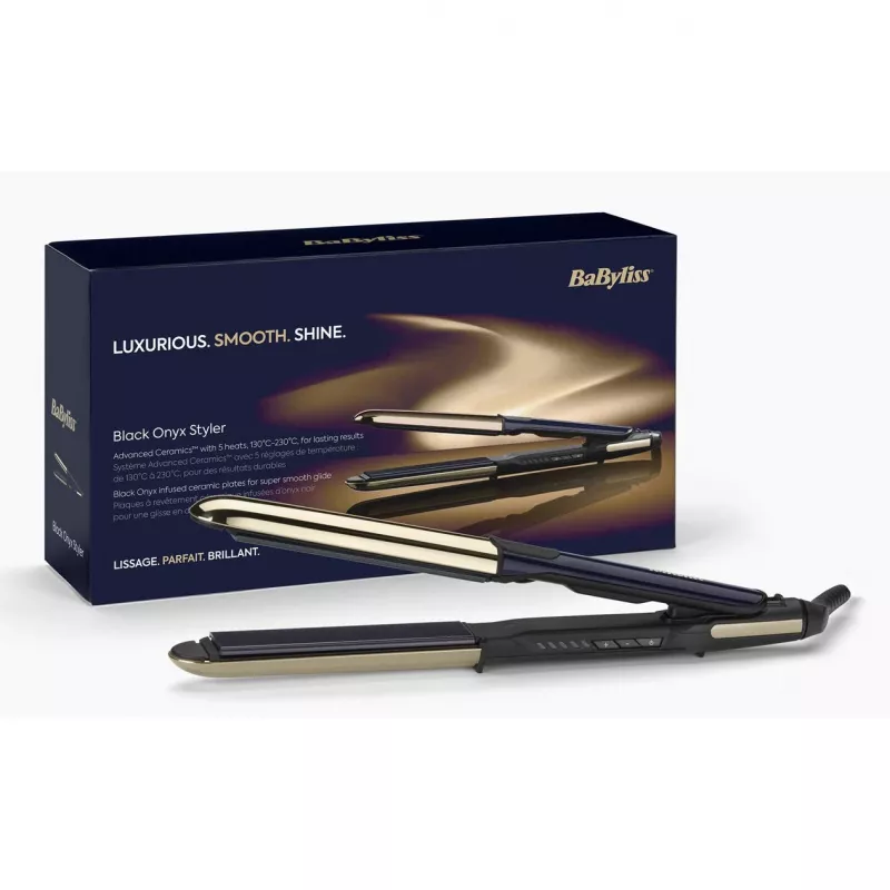 Piastra per capelli BABYLISS ST484E — piastre in ceramica, tecnologia Warm, 230 V, cavo 3,3 m, nero/oro