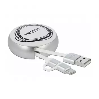 Cavo avvolgibile DeLOCK USB 2.0 2 in 1 Type-A su Micro-B e USB-C™