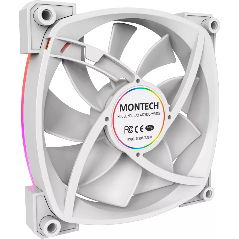 Ventola per case Montech AX120 120mm PWM ARGB, confezione da 3, bianco
