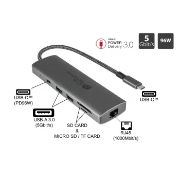 Alcasa HUB-C001A hub interfaccia USB Type-C 5000 Mbit/s antracite
