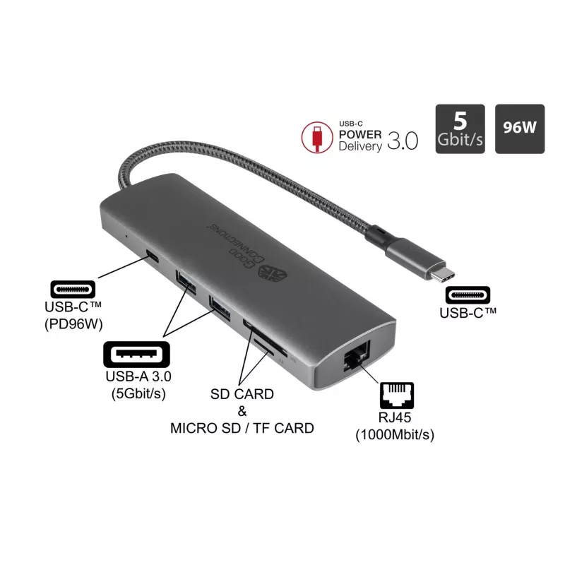 Alcasa HUB-C001A hub interfaccia USB Type-C 5000 Mbit/s antracite