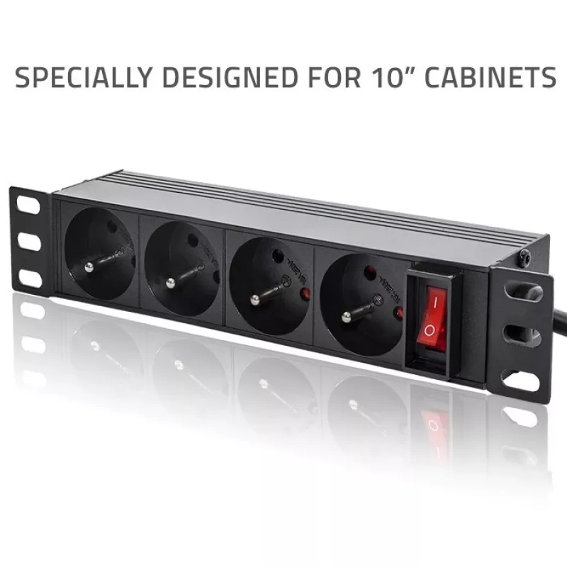Qoltec PDU in alluminio per RACK 10'' | 1U | 16A | 4xFRENCH | 1,8m