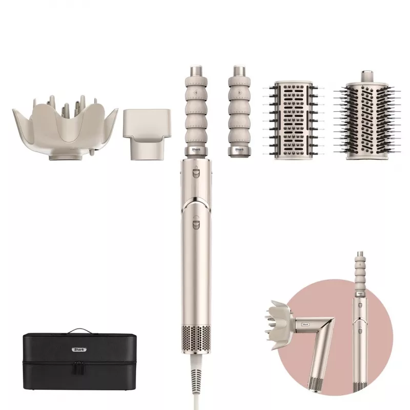 Shark FlexStyle 5-in-1 Air Styler e asciugacapelli con arricciacapelli automatici, spazzola piatta, spazzola ovale, bocchetta, diffusore, custodia, senza danni termici