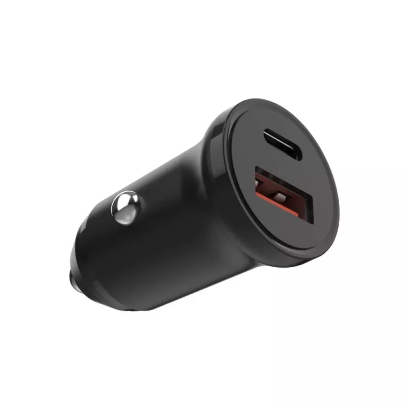 Caricabatterie da auto FIXED FIXCC20N-CU-BK — connettori USB-C e USB-A, potenza in uscita 20 W, adattatore auto compatto